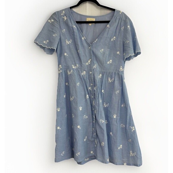 Sezane Dresses & Skirts - Sezane Dress Size Small (36) Blue Mini Floral Dainty Button Front Short Sleeve